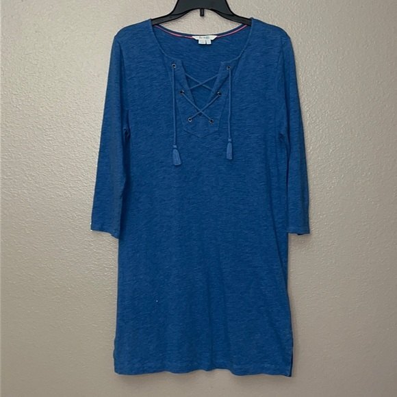 Boden Dresses & Skirts - Boden Blue 3/4 Sleeve Cross Tie Lace Up Tunic T-Shirt Dress Size 6